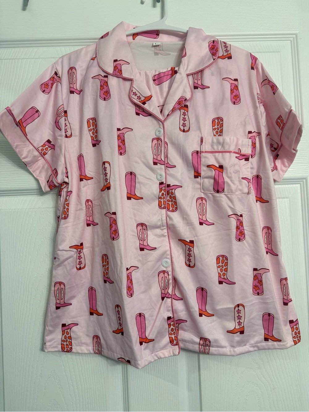 Pink Cowboy Boot Print Pajama Set